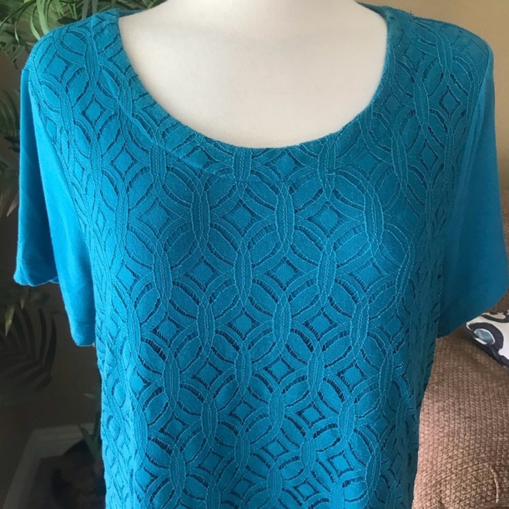 🇺🇸Craft & Barrow Teal Lace Women Short Sleeve Top, Size XXL